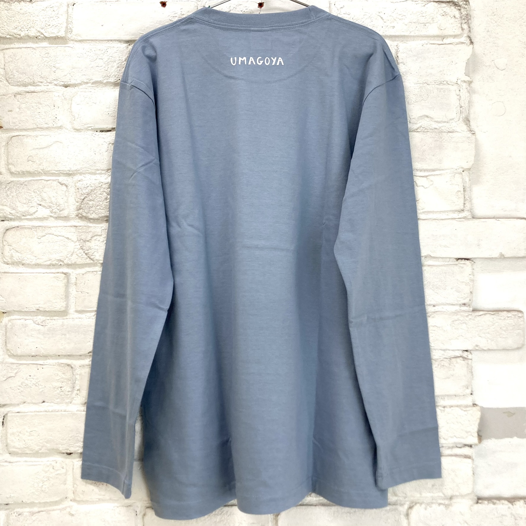 馬小屋デザインロゴ 馬小屋ロンT XLサイズ アシッドブルー フロントプリント