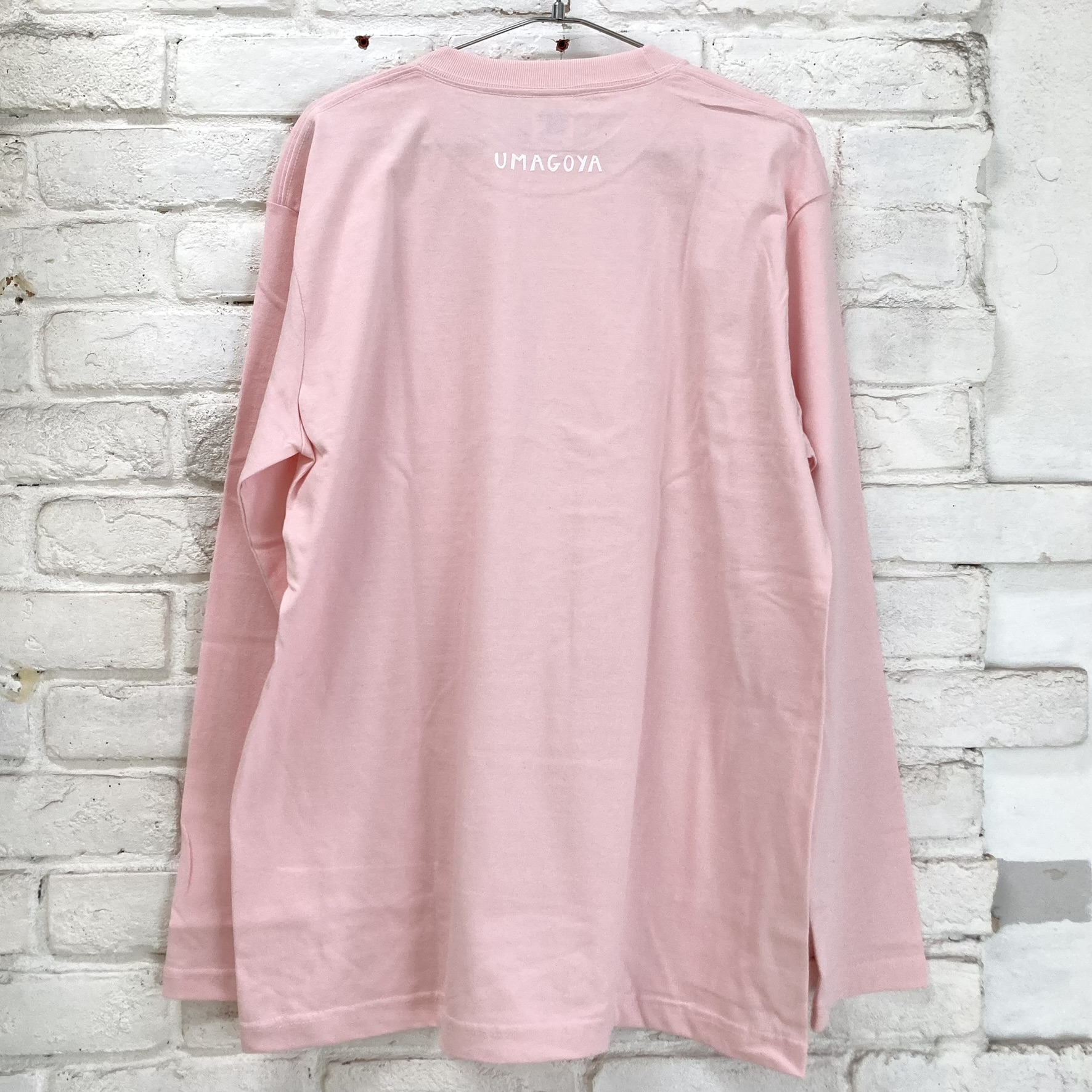 馬小屋デザインロゴ 馬小屋ロンT Lサイズ ベビーピンク フロントプリント